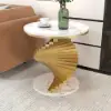 Modern 50 cm Round White Faux Marble Gold Spiral End Table