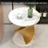 Modern 50 cm Round White Faux Marble Gold Spiral End Table