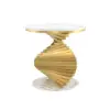 Modern 50 cm Round White Faux Marble Gold Spiral End Table