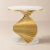 Modern 50 cm Round White Faux Marble Gold Spiral End Table