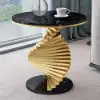 Modern 50 cm Round Black Faux Marble Gold Spiral End Table