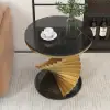 Modern 50 cm Round Black Faux Marble Gold Spiral End Table
