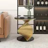 Modern 50 cm Round Black Faux Marble Gold Spiral End Table