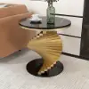 Modern 50 cm Round Black Faux Marble Gold Spiral End Table