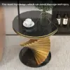 Modern 50 cm Round Black Faux Marble Gold Spiral End Table