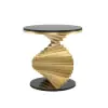 Modern 50 cm Round Black Faux Marble Gold Spiral End Table