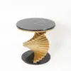 Modern 50 cm Round Black Faux Marble Gold Spiral End Table