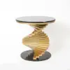 Modern 50 cm Round Black Faux Marble Gold Spiral End Table