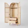 Natural Woven Rattan Bedroom Clothing Armoire with Hidden 2 Doors and Drawers Wardrobe