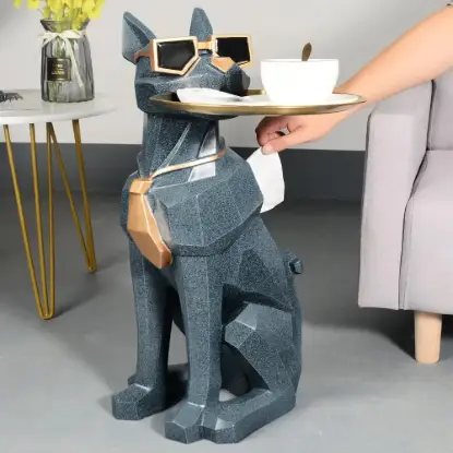 Picture of Modern Blue Dog Resin End table with Tray Top and Tissue Box