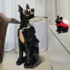 Modern Black Dog Resin End table with Tray Top and Tissue Box