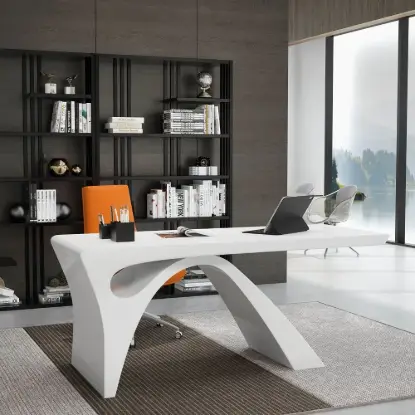 Modern 1400 mm Rectangular White Writing Desk with Arched Base
