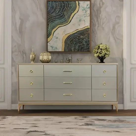 Picture of 1600 mm Contemporary 9-Drawer Champagne Bedroom Dresser for Storage in Gold