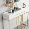 800mm Modern Narrow White Console Table with Storage Wood Entryway Table with Drawers