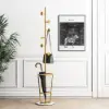 Picture of 1700mm Hallway Metal Round Hooks Coat Stand with Umbrella Stand Base-Gold