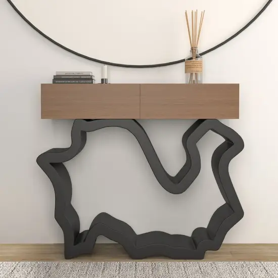 1000mm Modern Walnut & Black Console Table with Drawers