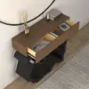 1000mm Modern Walnut & Black Console Table with Drawers