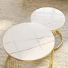 Modern 2-Piece Round White Nesting Coffee Table Set with Sintered Stone Top