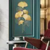 Modern Metal Ginkgo Leaves Wall Decor Home Hanging Art in Gold