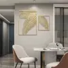 2 Pieces Metal Wall Decor Rectangular Palm Leaf Home Art Set in Gold for Living Room