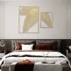2 Pieces Metal Wall Decor Rectangular Palm Leaf Home Art Set in Gold for Living Room