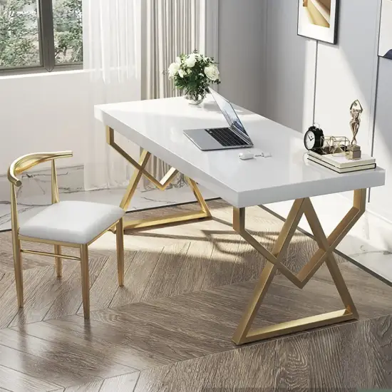 Picture of 1000mm Modern White Rectangular Writing Desk with Gold Base