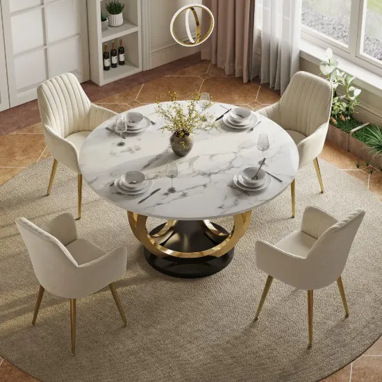 Modern 135 cm Round Sintered Stone Dining Table, Seats 4