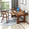 Rustic 120 cm Rectangular Natural Rubberwood Desk with Drawer Storage