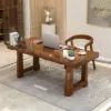 Rustic 120 cm Rectangular Natural Rubberwood Desk with Drawer Storage