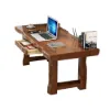 Rustic 120 cm Rectangular Natural Rubberwood Desk with Drawer Storage