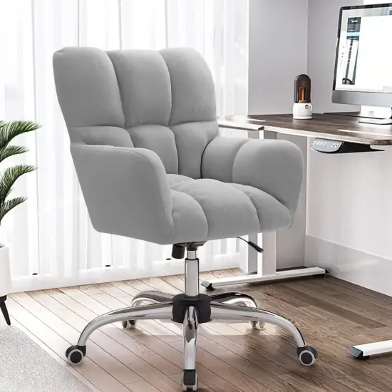 Modern Office Chair Upholstered Cotton&Linen Swivel Task Chair Height Adjustable