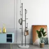400mm Modern Entryway Freestanding Coat Rack Metal 7 Hooks Marble Base in Black