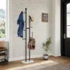 400mm Modern Entryway Freestanding Coat Rack Metal 7 Hooks Marble Base in Black