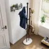 400mm Modern Entryway Freestanding Coat Rack Metal 7 Hooks Marble Base in Black
