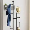 400mm Modern Entryway Freestanding Coat Rack Metal 7 Hooks Marble Base in Black