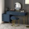 Modern Blue Retractable Makeup Vanity Set with Mirror and Stool