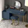 Modern Blue Retractable Makeup Vanity Set with Mirror and Stool