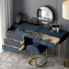 Modern Blue Retractable Makeup Vanity Set with Mirror and Stool