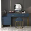 Modern Blue Retractable Makeup Vanity Set with Mirror and Stool
