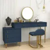Modern Blue Retractable Makeup Vanity Set with Mirror and Stool