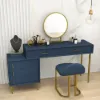 Modern Blue Retractable Makeup Vanity Set with Mirror and Stool