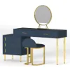 Modern Blue Retractable Makeup Vanity Set with Mirror and Stool