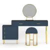 Modern Blue Retractable Makeup Vanity Set with Mirror and Stool