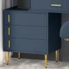 Modern Blue Retractable Makeup Vanity Set with Mirror and Stool
