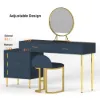 Modern Blue Retractable Makeup Vanity Set with Mirror and Stool