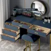 Modern Blue Retractable Makeup Vanity Set with Mirror and Stool
