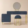 Modern Blue Retractable Makeup Vanity Set with Mirror and Stool