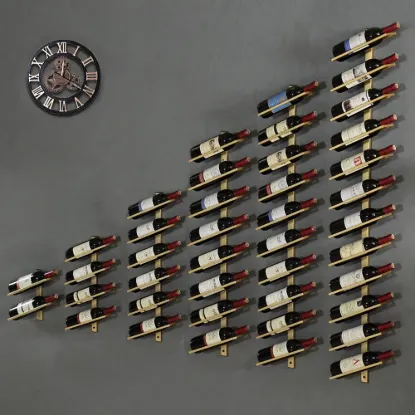 Industrial Gold Wall Mounted Wine Rack Set in Metal