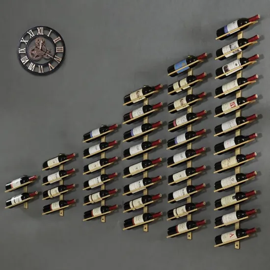 Industrial Gold Wall Mounted Wine Rack Set in Metal