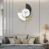 3D Mute Metal Wall Clock with Gold Pendulum Modern Round Decor Art Living Room Bedroom